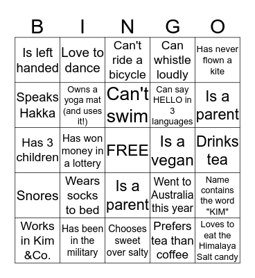 PEOPLE BINGO Card