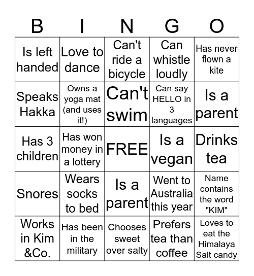 PEOPLE BINGO Card