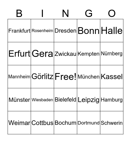 Städtebingo Card