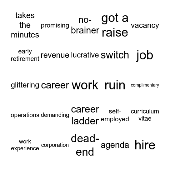 Workplace Vocabulary Bingo Card