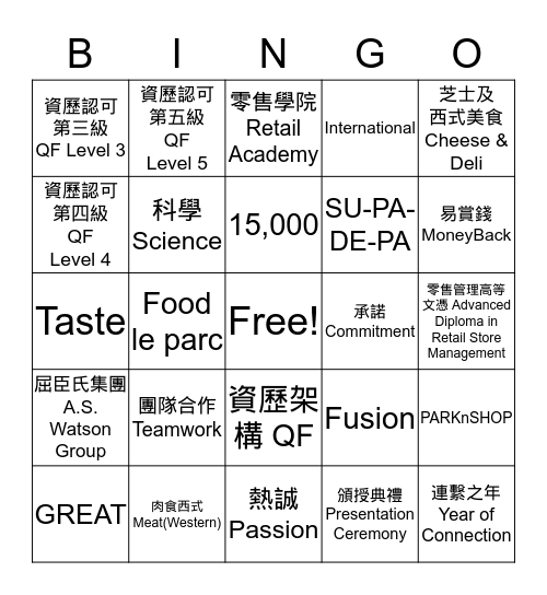 畢業典禮暨資歷架構認可資歷頒授典禮 Bingo Card