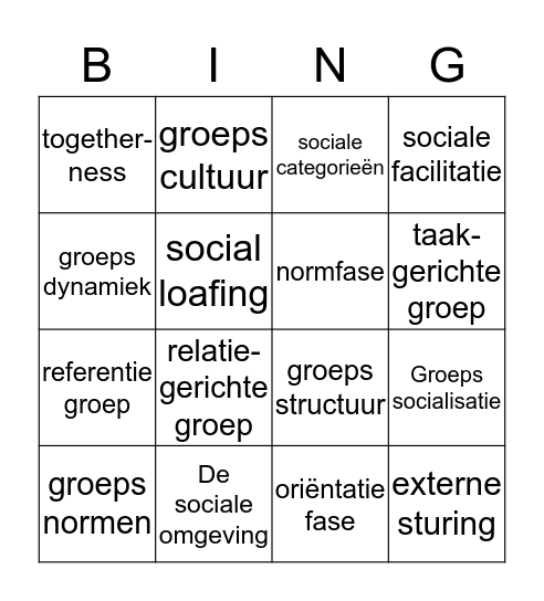 Groepsontwikkeling Bingo Card