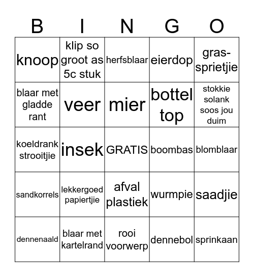 Veld Bingo Card