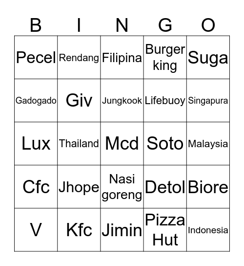 Killa Cantik Bingo Card