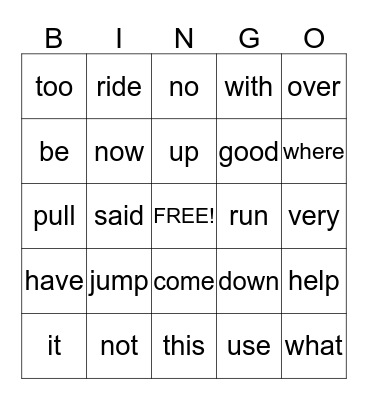 Unit 1 Sight Words Bingo Card