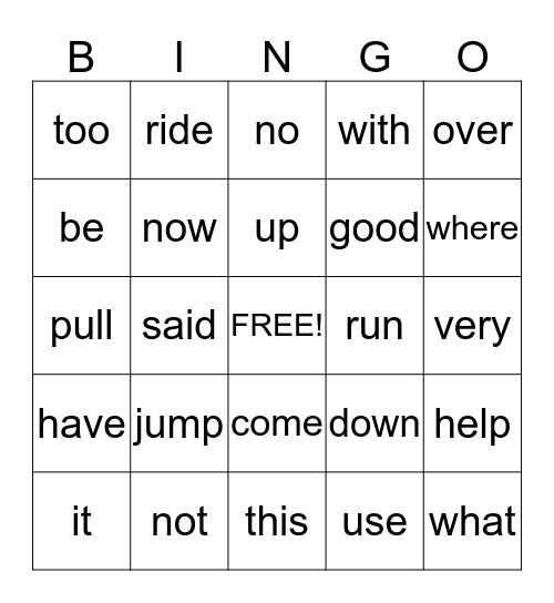 Unit 1 Sight Words Bingo Card