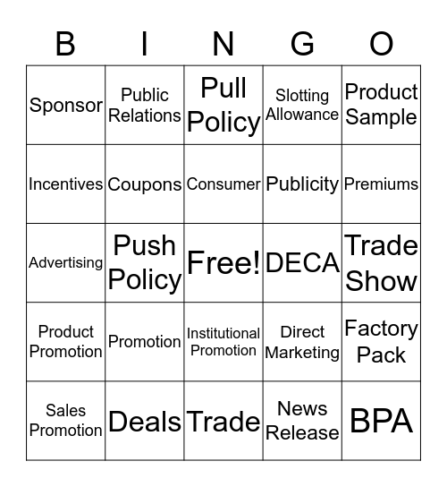 Chapter: 17 Promotional Concepts Bingo Card