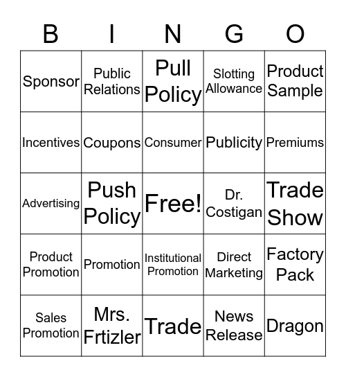 Chapter: 17 Promotional Concepts Bingo Card