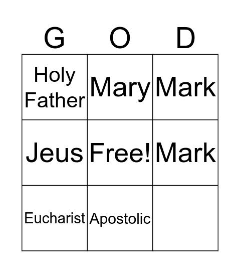 Catholic Bingo Card