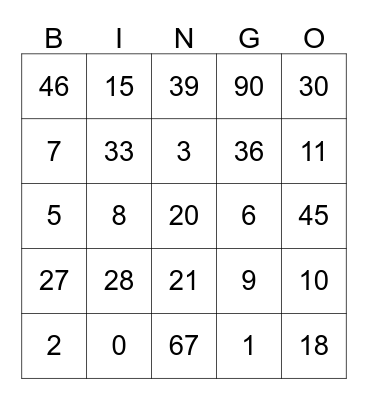 Numeros Bingo Card