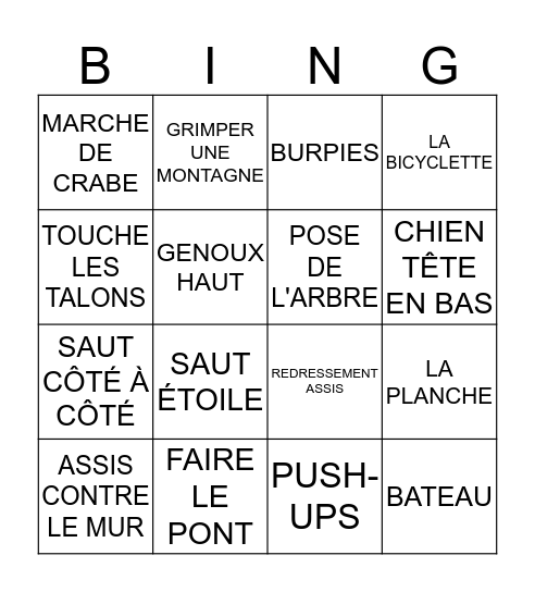 BINGO ACTIF Bingo Card