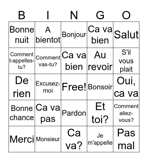 Les Salulations Bingo Card