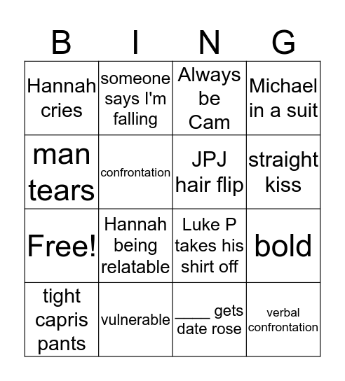 Hannah B. Bishes Bingo Card