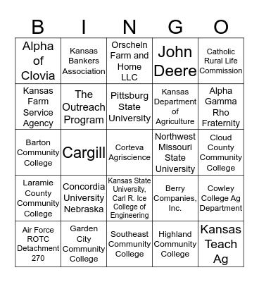 Kansas FFA Opportunity Fair Bingo Card