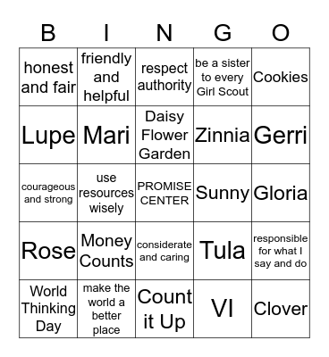 Daisy Bingo Card