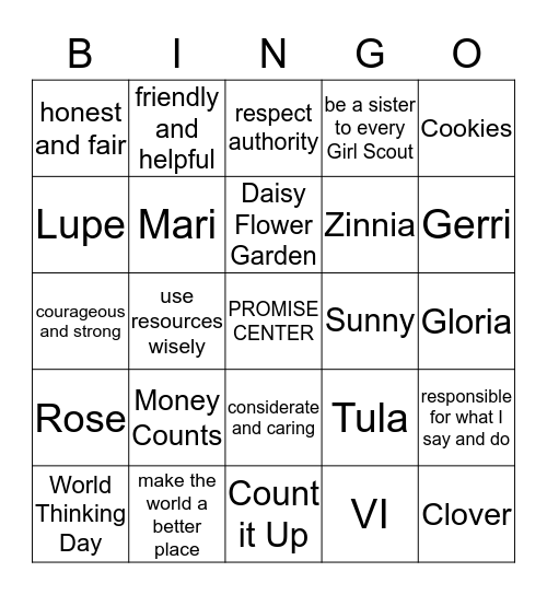 Daisy Bingo Card