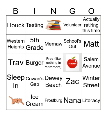 Sandy's Retirement Bingo Card