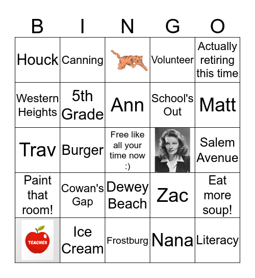 Sandy's Retirement Bingo Card