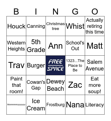 Sandy's Retirement Bingo Card