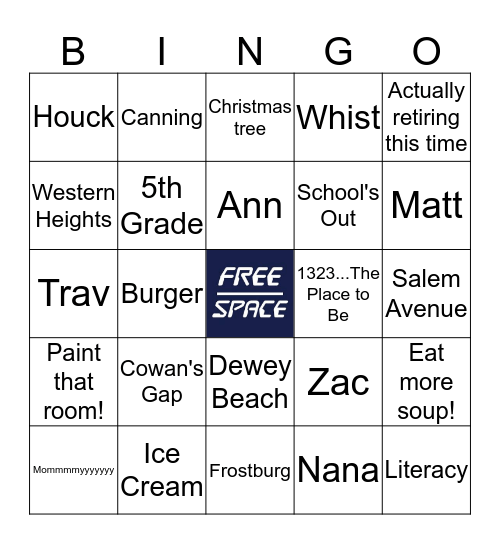 Sandy's Retirement Bingo Card