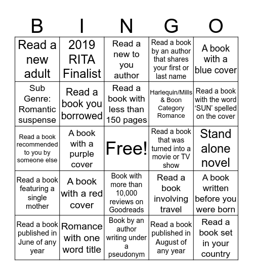 Romance Bingo 2019 Card #2 Bingo Card