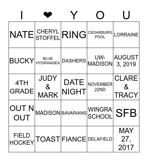 Bridal Shower Bingo Card