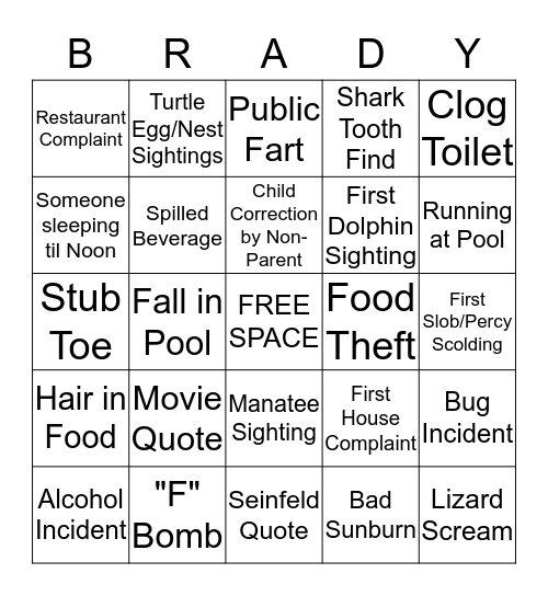 2019 FLORIDA VACATION Bingo Card