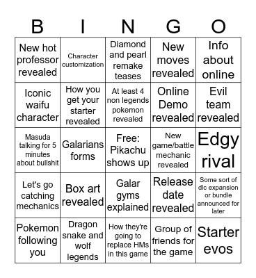 Sword and Shield Direct Bingo Card