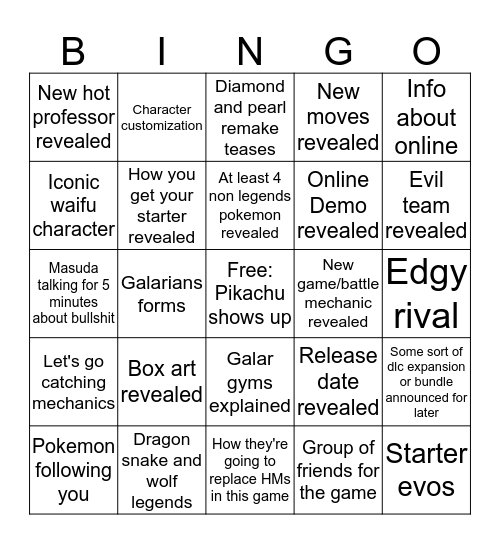 Sword and Shield Direct Bingo Card