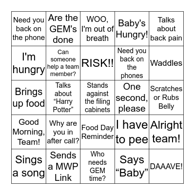 BABY COOK BINGO Card