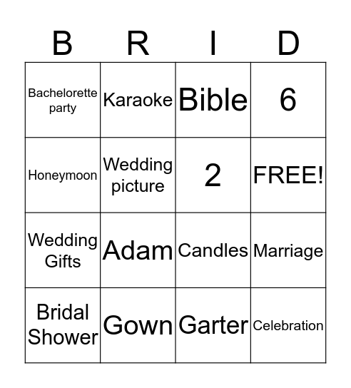 ANGIE'S BRIDAL SHOWER Bingo Card
