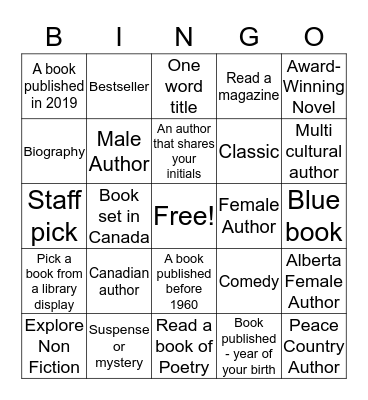 Adult Summer Challenge 2019 Bingo Card