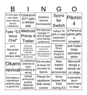 E3 Bingo Card