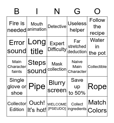 Hidden Object Games Bingo Card