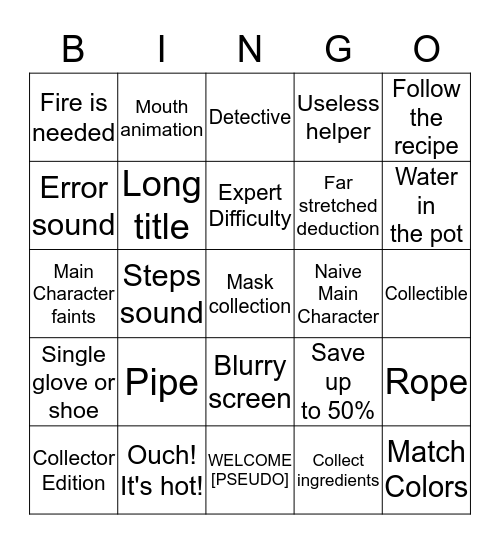 Hidden Object Games Bingo Card