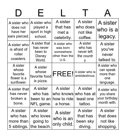 Delta Delta Delta Bingo Card