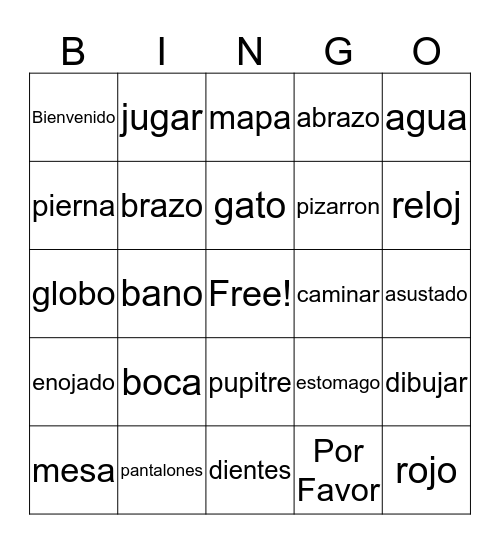 Spanish Bingo Card