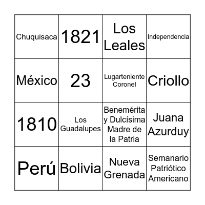 Las Revolucionarias Bingo Card