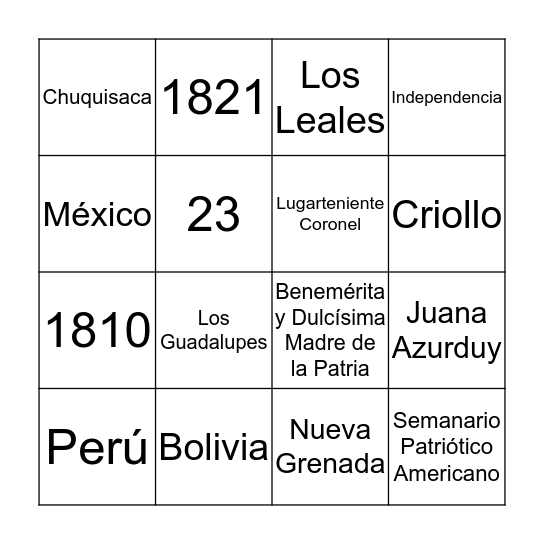 Las Revolucionarias Bingo Card