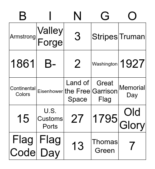 American Flag Bingo Card