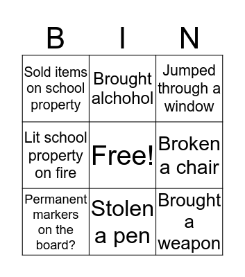 School bingo Card