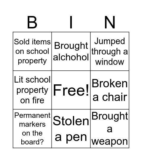 School bingo Card