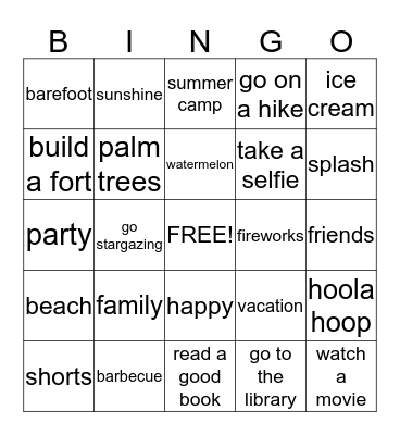 Summer Break!! Bingo Card