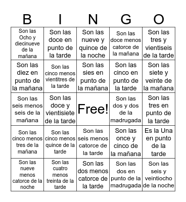 Answer Key Bingo Card