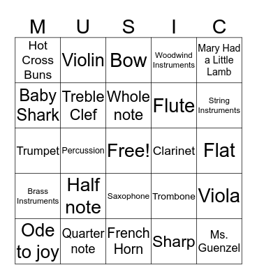 Instrumental Music Bingo! Bingo Card