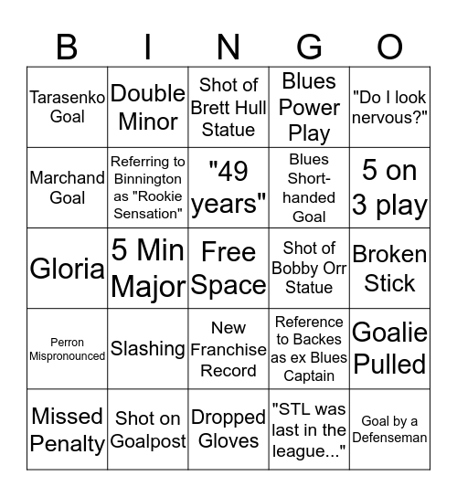 Stanley Cup Finals Bingo Card