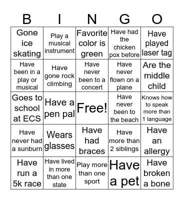 Get To Know You Bingo Card