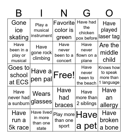 Get To Know You Bingo Card