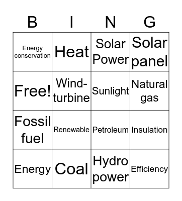Energy Bingo Card