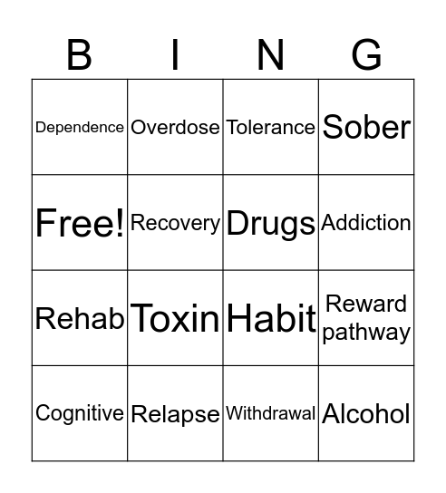 Addiction Bingo Card